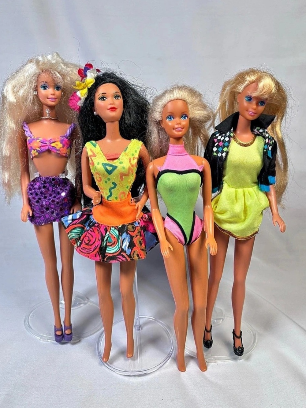 Vintage 1980s / 1990s Mattel Barbie Doll Lot - Neon Retro Fashions (4 Dolls)